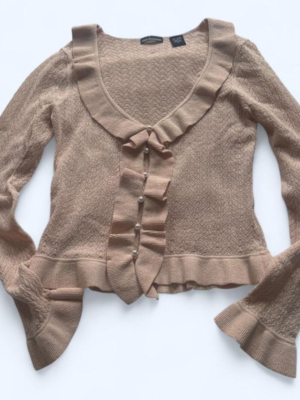 Vintage Moda International Blush Pink Ruffle Pointelle Cardigan Top Size S